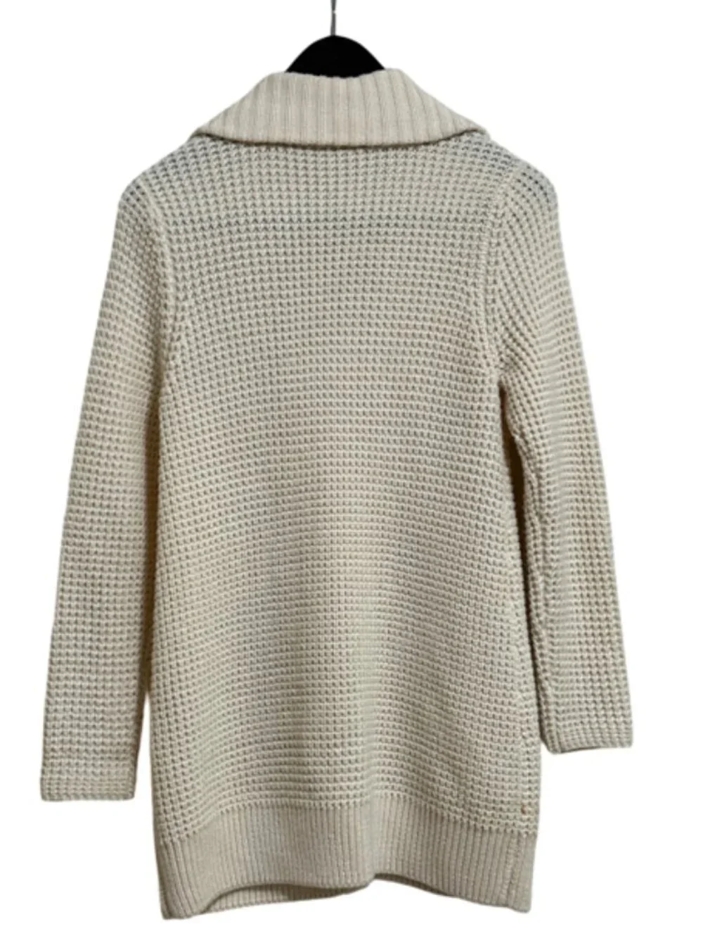 Chico's Long Open-Knit Cream Cardigan with Metal Buckle Closures - Size 1 /US 8 - Picture 11 of 12